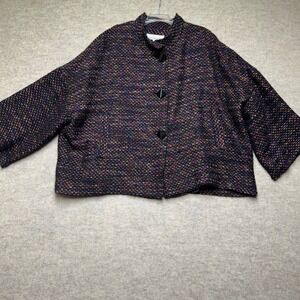 Caroline Rose One Size Multicolor‎ Tweed Jacket Button Front Pockets Made in USA